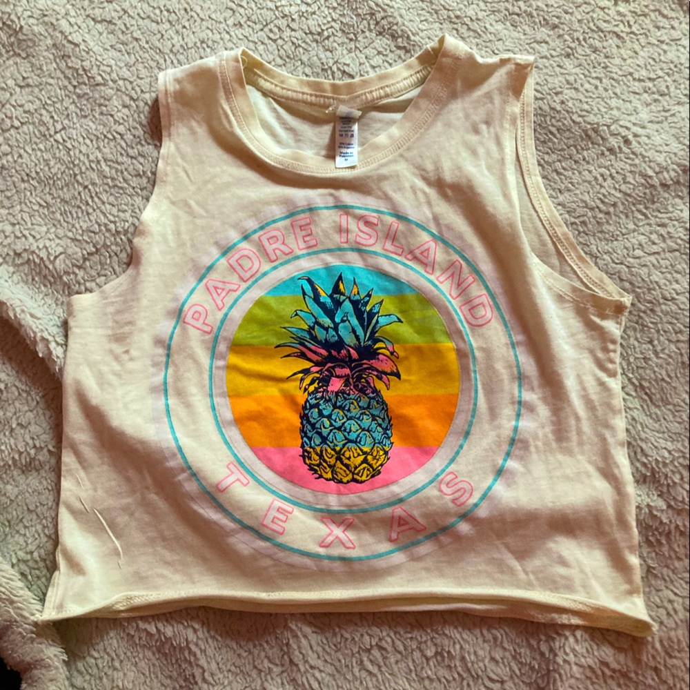 Gift shop tank top from Padre Island Texas tan and rainbow slightly used